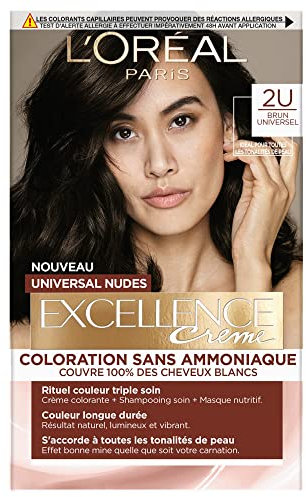 L’ORÉAL PARIS - Coloration Cheveux Cheveux Permanente - Sans Ammoniaque - Couvre 100% des Cheveux Blancs - Excellence Crème Universal Nudes - Nuance : Brun Universel (2)