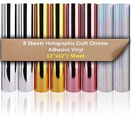 Heinaroman Vinylfolie Plotter Selbstklebend, 8 Blatt 30,5cm x 30,5cm Plotterfolie Selbstklebend mit Permanentem Chrom Glänzend Klebefolien, Chroom Vinylfolie Metallic Set für Dekoration, Scrapbooking