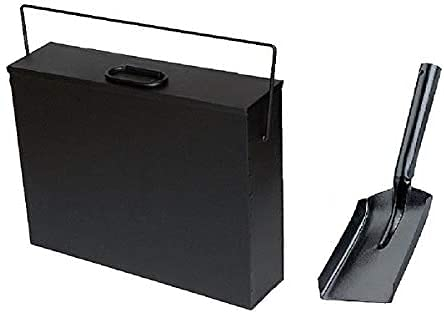 Elex®Fireside Ash Carrier Black Metal Hot Tidy Box Container Fireplace Pan Bucket Bin + Free Coal Shovel Black