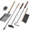 KOTARBAU® Kaminbesteck 5er Set mit Schürhaken Besen Schaufel Kaminbesen Besenstab mit Holzgriff Kamingarnitur Ofenbesteck Kaminzubehör Pulverbeschichtetes Metall Braun und Schwarz