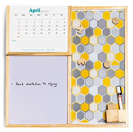 IVEI Lavagna combinata con lavagna magnetica, agenda e lavagna bianca, colore: giallo - Innovativo organizzatore per bambini e adulti con magneti da fare - miglior regalo per casa, ufficio, scuola