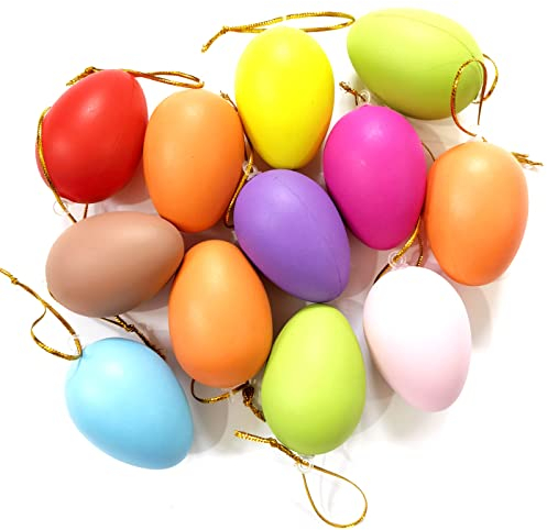 RUIYWEN 12 Uova di Pasqua Uova Colorate Uova Finte di Plastica per Dipingere Graffiti Fai da Te per Bambini Decorazione Artigianale (4x6 cm, Colore Casuale)