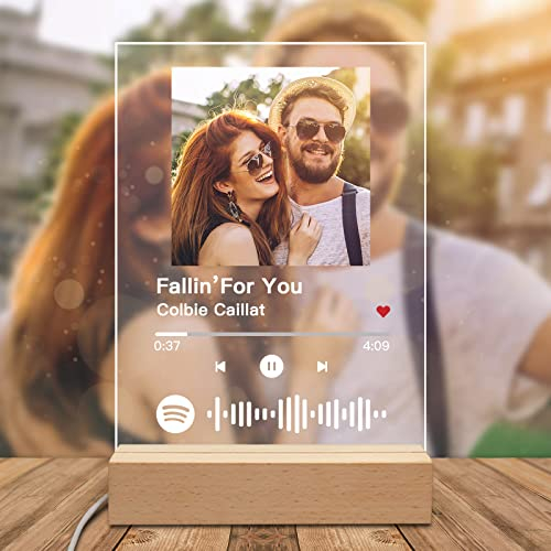 Song Cover Glas Bild Mit Foto - Spotify Glas Personalisiert Lampe - Personalisiert Glas LED Acrylglas Scanable Musik Code für Paare Freundin Vatertag Muttertag Valentinstag Dekoration - mit Basis