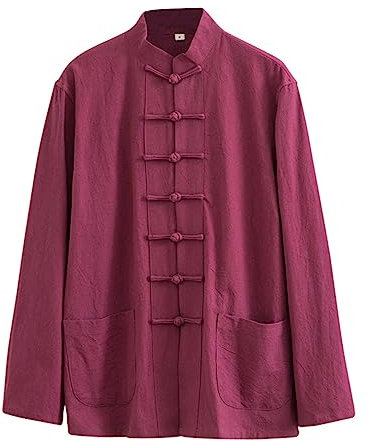 ZHOUXIAO Losen Tang Anzug Bequeme Baumwollwäsche Kampfkunstanzug Männer Chinesische traditionelle Kleidung, atmungsaktive Kung -Fu -Uniformen Tai Chi Kleidung Langarm Hemd red-8XL