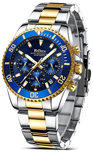 Mens Watches Chronograph Stainless Steel Analog Quartz Watch Waterproof Men's Wrist Watches Business Casual Fashion Watch for Men