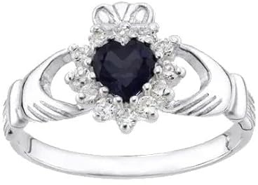 Old English Jewellers Sterling Silver Blue Sapphire Claddagh Ring - size J to U (P)