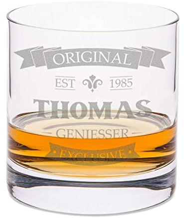 Leonardo Whiskyglas mit Gravur - Original V2 Design - Personalisiert mit Name & Jahr - Graviertes Whisky Glas im Vintage Stil - Geschenke für Whiskey Liebhaber zum Geburtstag - Geschenk für Sie & Ihn