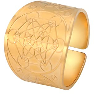 LIKGREAT Metatron Cubo Anillo Metatron Arcángeles Talismán Amuleto Anillos Anillo de Acero Inoxidable Protección Joyería Religiosa Regalos para Hombres Mujeres