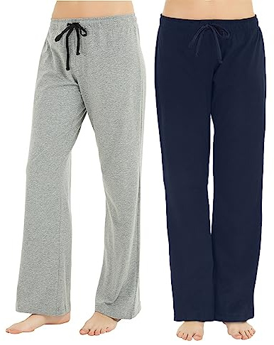 U2SKIIN 2 Pack Pajama Pants for Women Soft, 100% Cotton Comfortable Womens Lounge Lightweight Sleep Pj Bottoms (Navy+Light Grey Mel., S)