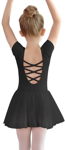 tanzdunsje Ballettkleidung Mädchen Damen-Kinder Ballettkleid Baumwolle,Balletttrikot Tanzkleid Tanzbody Kurzarm,Ballettrock mädchen mit Chiffon Tütü, Größe 110-170
