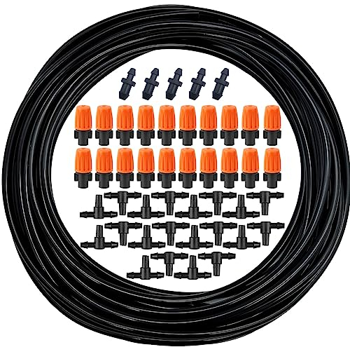 CTRICALVER Système d'irrigation Jardin, kit arrosage goutte à goutte, 10 m de tuyau d'irrigation goutte à goutte 1/4 avec 20 pcs buse arrosage, 20 pcs raccords en T et 5 pcs bouchons d'extrémité
