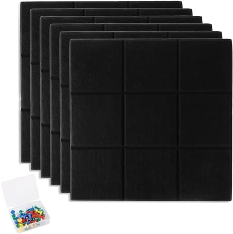 FWEEK 6 tablones de anuncios de fieltro grandes de 30 x 30 cm, color negro, autoadhesivo, con 40 agujas, tableros de fieltro, tableros de notas, tableros de anuncios, decoración de pared para colgar