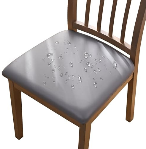 Alishomtll Leather Dining Chair Covers Set of 4/6 PU Chair Seat Slipcovers Waterproof Chair Covers Removable Seat Covers with Fixing Buckle for Dining Room Kitchen Garden Office (Gray, 4pcs)