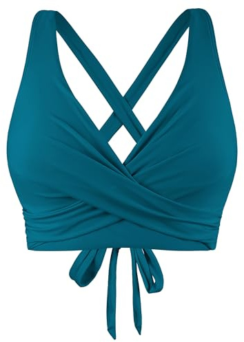 Firpearl Women Underwire Bikini Top Push Up Padded Swimsuit Top Criss Cross Tie Back Bathing Suit Tops Blue Coral US10-12