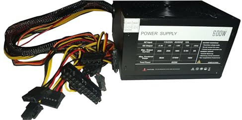 Alimentatore PSU per PC, Spina EU - 600W, ATX PSU, ventola 120mm - 3xSata, 2xMolex, 1x20+4pin, 1x4pin, 1x6pin- 2 anni di garanzia