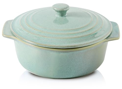 HVH Ceramic Casserole Dish with Lid Oven Safe, 2 Quart Round Casseroles Dish Set, 9 Inches Round Baking Dish with Lid Oven Safe, Deep Casserole Dishes for Oven with Lids for Dinner Party (Turquoise)