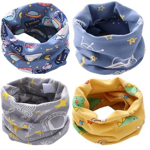 TYFGRT 4-pack vindtäta barnhalsdukar, varm halsduk för barn, söt halsduk för barn, mjuk halsduk för barn, utomhus resetillbehör, Flerfärgad, M