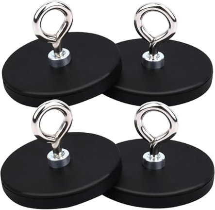 COZERI Lot de 4 crochets magnétiques extra puissants en néodyme caoutchoutés avec filetage M4, aimants de 43 mm à visser, crochets magnétiques pour lampes, véhicules, barres lumineuses, aimants en pot