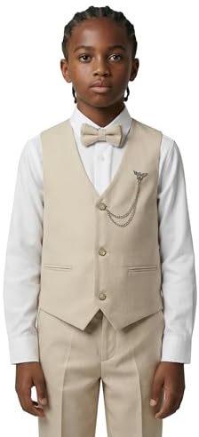 Ensemble de Costume 4 pièces pour garçon avec Gilet texturé et Coupe Slim, Tenue Formelle pour Mariages, fêtes et Occasions spéciales, âge 8 années