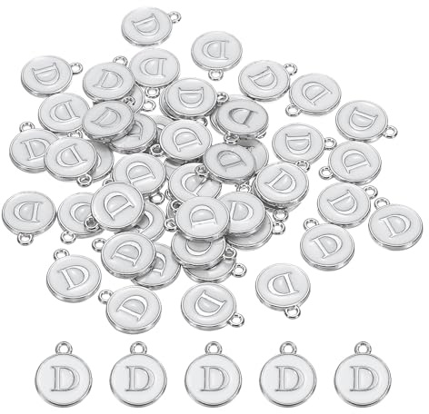 QUARKZMAN Bokstaven D emalj bokstavsberlock berlock emalj initial berlock vitt hänge för smyckestillverkning, armband, hantverk, förpackning med 50