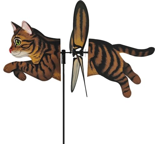 Premier Kites Petite Spinner Brown Tabby Cat – Whimsical Wind Spinner for Yard & Garden, Durable Weather-Resistant Fabric, Easy to Assemble, Outdoor Decor for Patios, Lawns, & Fairy Lovers