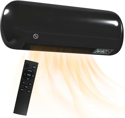 HOMCOM Electric Heater, 2000W Ceramic Space Heater, Wall Mounted, with Fan, Adjustable Thermostat, Weekly Timer, Oscillation, Open Window Detection, 24H Timer, Remote Control, Children Lock, Black