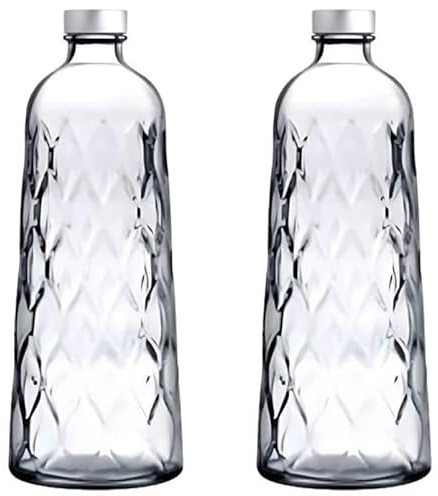 Queensway Home & Dining 1L Embossed Glass Water Bottle Carafe with Lid – Leafy Pattern Drink Jug for Juice, Milk, Wine & Beverages – Elegant Reusable Pitcher for Home & Parties (Set of 2)