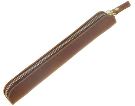 Cabilock Estuche de Piel Genuina para Bolígrafos y Lápices Mini Bolso Portátil con Cremallera Diseño Retro Hecho Mano Cuero Auténtico Marrón Amarillento para Uso Escolar y Oficina