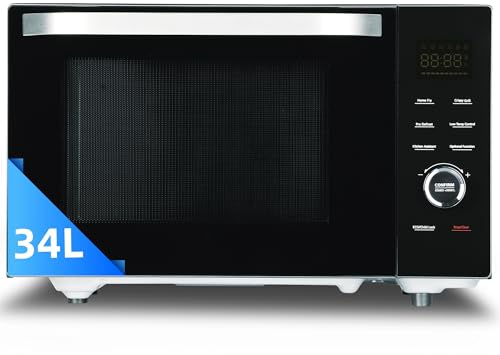 Smad Horno Microondas 34L, Microondas 1100W, Grill & Convección 2400W, Multifunción Combinado, 9 Menús Preprogramados, Temporizador Digital, Función Descongelar & Desodorizar, Negro