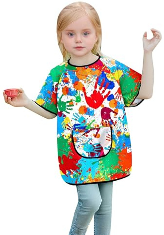 Camisa de niño 2026 niños bata de arte con mangas delantal de pintura para niños niños niñas artesanía protección con algodón verano ropa negra, Blanco, 2-4 años