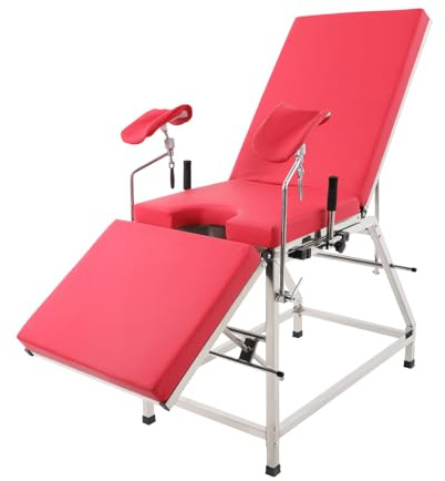 AOAPUMM Gynekologisk undersökningsstol i 201 rostfritt stål med PU-stoppning, svart/röd, kan belastas upp till 200 kg, fristående, modern design för kvinnoläkarpraktiker och kliniker (röd)
