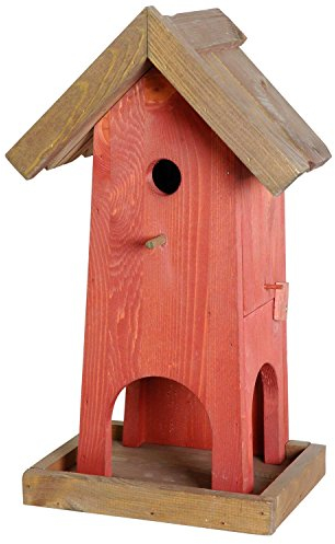 Luxus-Vogelhaus 21119e Große Futterhaus-Nistkasten-Kombination mit Öffnungsklappe, 45 cm hoch, rot/braun