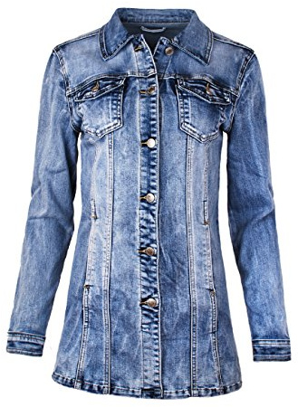 Fraternel Damen Jacke Mantel Lange Jeansjacke talliert Denim Jacket Blau XL