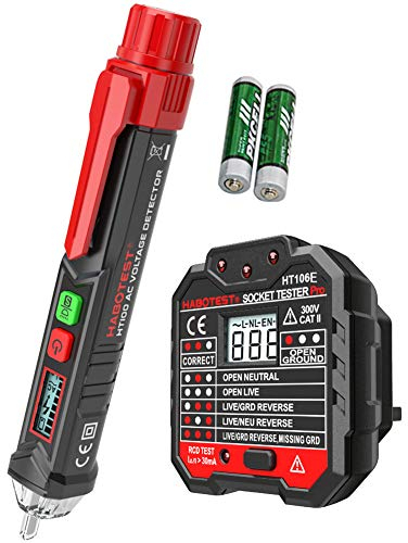 amropi Senza Contatto Tensione AC Penna Rivelatore e Avanzati RCD Elettrico Socket Tester con Voltaggio Controluce LCD Display (1 Penna & 1 LCD Socket Tester)