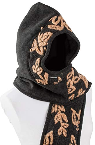 alles-meine.de GmbH Kapuzenschal - schwarz - mit braunen Filz Blumen - Fleece Schal - Schalmütze - antipilling - Kapuze Langer - einfarbig Uni - Damen - Herren - Kinder Hoodiesch..