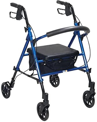 Dunimed Leichtgewicht Faltbarer Rollator - Inklusive Tablett und Korb - Einfach Faltbar für Kofferraum klappbar Reiserollator - Höhe verstellbar - Gehwagen - Laufhilfe - Gehhilfe - Blau