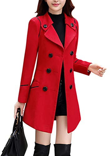 Petalum Manteau Femme Hiver Chaud Chic Trench Coat Veste Slim Double Boutonnage Caban Épais Blouson Fashion Col Revers à Manches Longues avec Ceinture