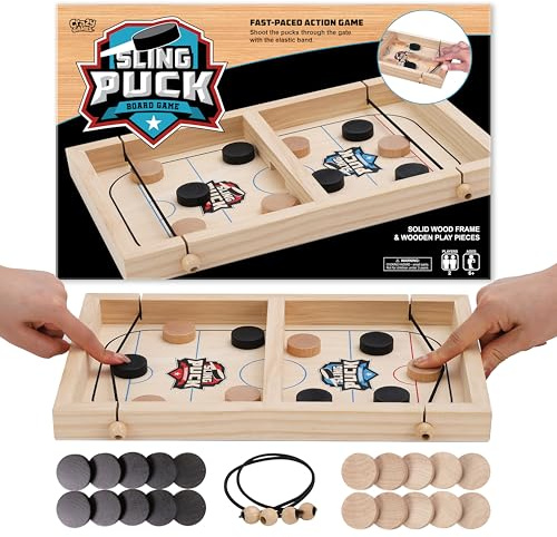14 Small Fast Sling Puck Game - Sling It Shot 2 Player Hockey Table Kids