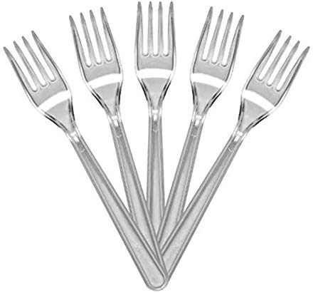 100 Clear Plastic Forks Strong Heavy Duty (Washable & Reusable)