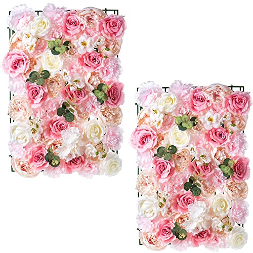 Pannello Parete Floreale Sfondo Floreale - 2Pezzi Rosa Decorazione Parete Floreale 40 X 60cm Parete Fiori Artificiali Parete In Seta Pannello Fiori Finti Festa Nozze Nursery Baby Girl Room Home Decor