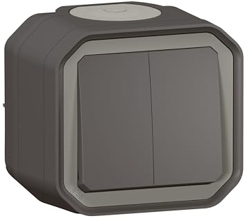 Double Interrupteur ou va et vient 3 fonctions LEGRAND étanche Plexo Anthracite 10A 250~ IP55 IK08 livré complet pour saillie