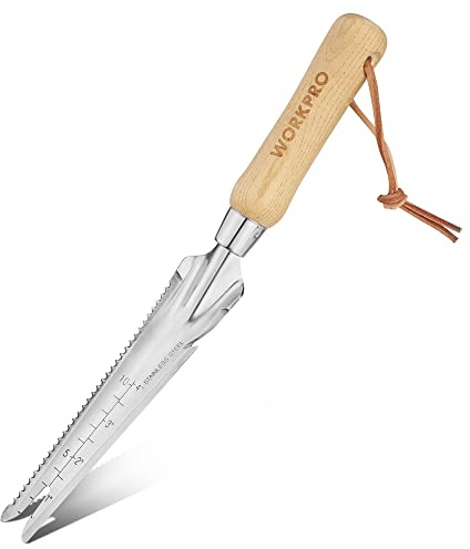 WORKPRO Hand Weeder Puller, 5-in-1 Stainless Steel Garden Trowel with Wooden Handle,Gardening Weeding Tool for Easy Weeder Removal, Planting, Weeding, Flower & Vegetable Care in Garden Lawn Yard