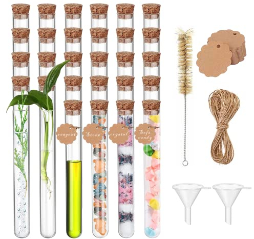 FIVAVA Reagenzglas mit Korken 30 Stück Reagenzgläser für Blumen Kunststoff 20ml Transparent Reagenzgläser（ 150x16mm）