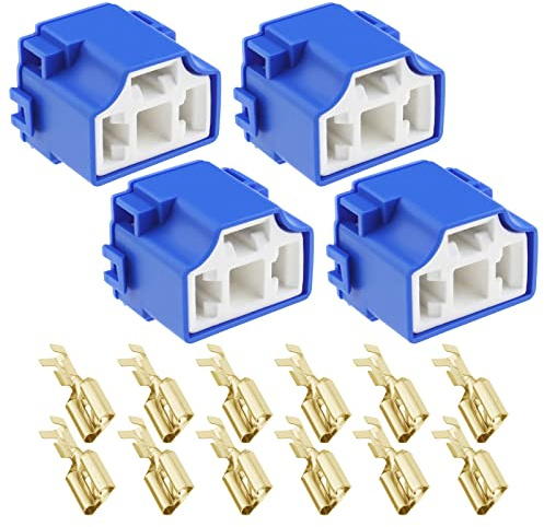 4Pcs Socles de Phare H4 3 Broches Remplacement Prise 90° Connecteur de Faisceau avec 12 Bornes Accessoires Auto 55W Bleu