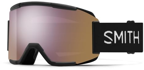 SMITH Squad Goggles with ChromaPop Lens – Performance Snowsports Goggles with Replaceable Lens for Skiing & Snowboarding – For Men & Women – Black + ChromaPop Everyday Rose Gold Mirror Lens