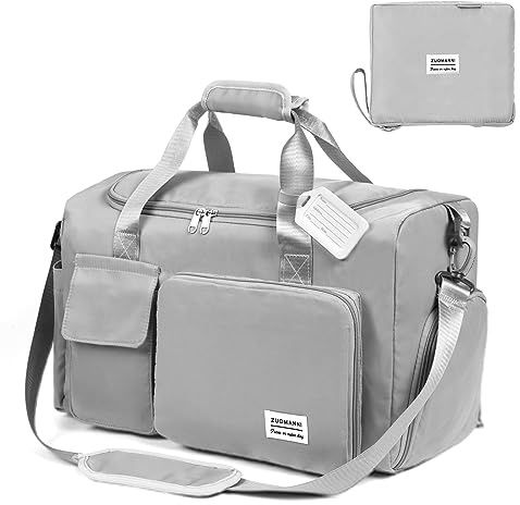 Flintronic 36L Faltbare Reisetasche Gepäcktasche Große Weekender Übernachtungstasche Urlaubstasche Wasserdicht Sporttasche für Herren Damen (mit 1 Gepäckanhänger) - Grau