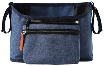 Hiseng Kinderwagen Organizer Universal Kinderwagentasche Schwarz Grau Kinder Buggy Organizer Baby Große Multifunktionale Aufbewahrungstasche für Windeln Flaschen Spielzeug (Blau,30x17x10cm)