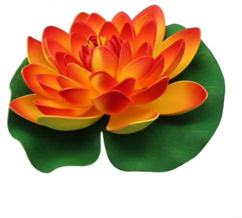 Gettimore Fleur de lotus flottante artificielle de 17,8 cm - Grand nénuphar pour tampons, étang, piscine, décoration de jardin, aquarium, maison, mariage - 1 pièce - Blanc (orange)