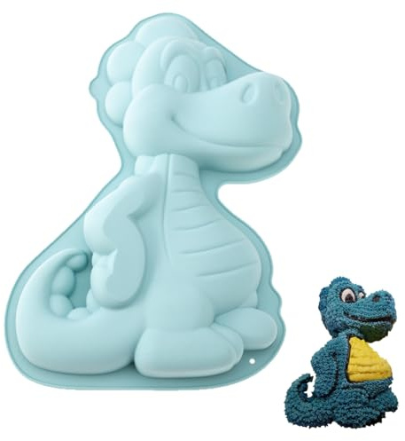 YEAPEAK 3D Dino Backform, Dinosaurier Kuchenform Silikon für Backen Kindergeburtstag, Blau
