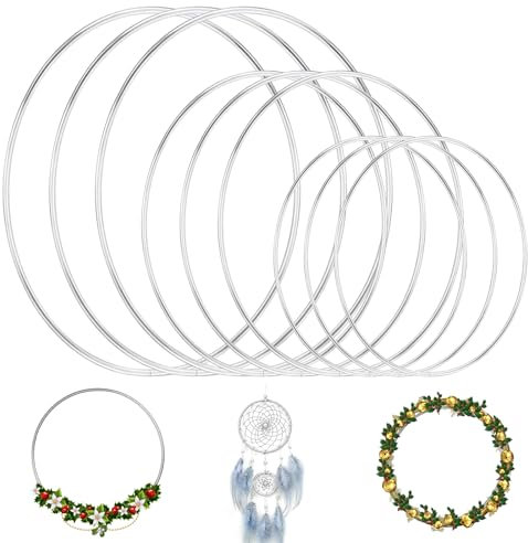 15 Pezzi Anelli in Metallo Dorati da 10/15/20 cm Argenteo, Metallici Cerchi per Acchiappasogni Argenteo, Decorazioni Fai da Te, Ghirlande Nuziali, Macramè e Artigianato, Cerchio Floreale in Metallo